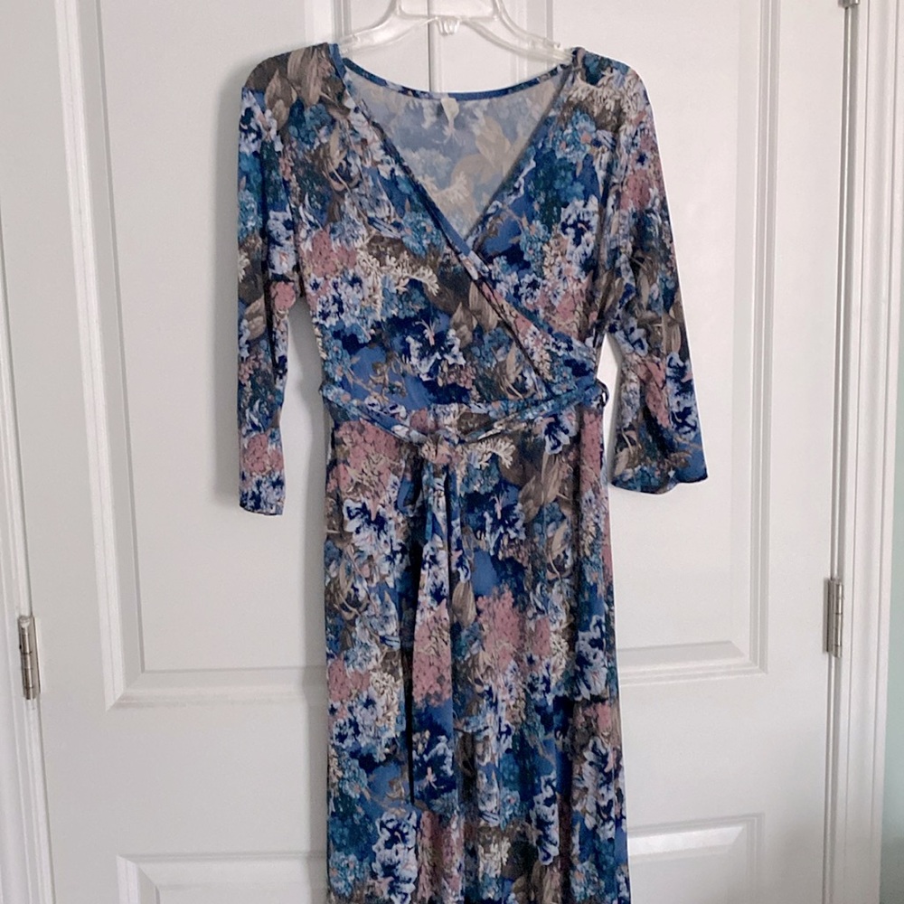 Pinkblush maternity floral faux wrap dress.